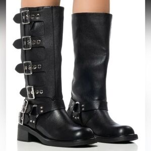 AZALEA WANG BUCKLED UP BLACK RIDING BOOTIE